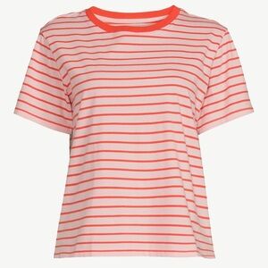 Free‎ Assembly Pink and Orange Striped Boxy Tee Large